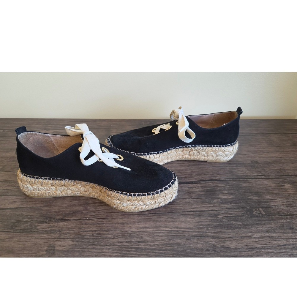 Eric Michael Black Suede Espadrille Platform Lace Up Shoes Spain Womens 38/7.5 - Picture 4 of 8